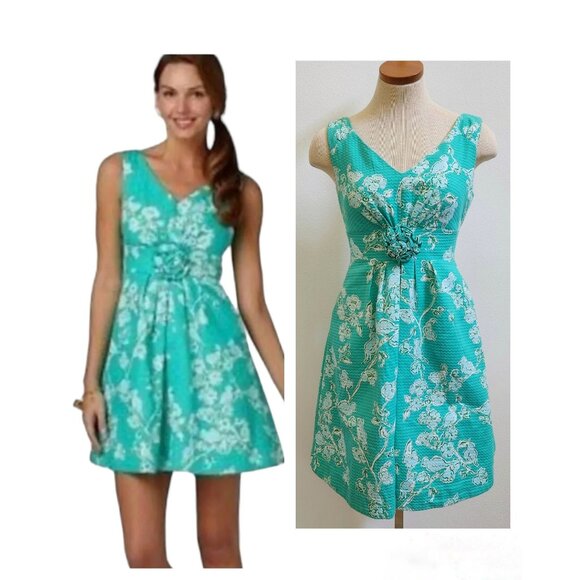 Lilly Pulitzer Parker Dress Birds & Bees Lagoon Green Rossette Mini Size… - Picture 1 of 16